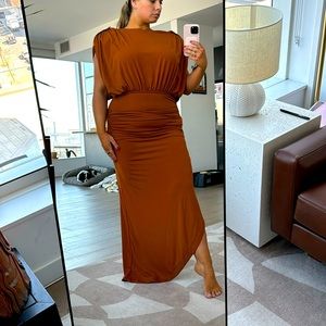 SEXY CHAIN FRONT MAXI DRESS - RUST/ORANGE - PLUS SIZE - 1X